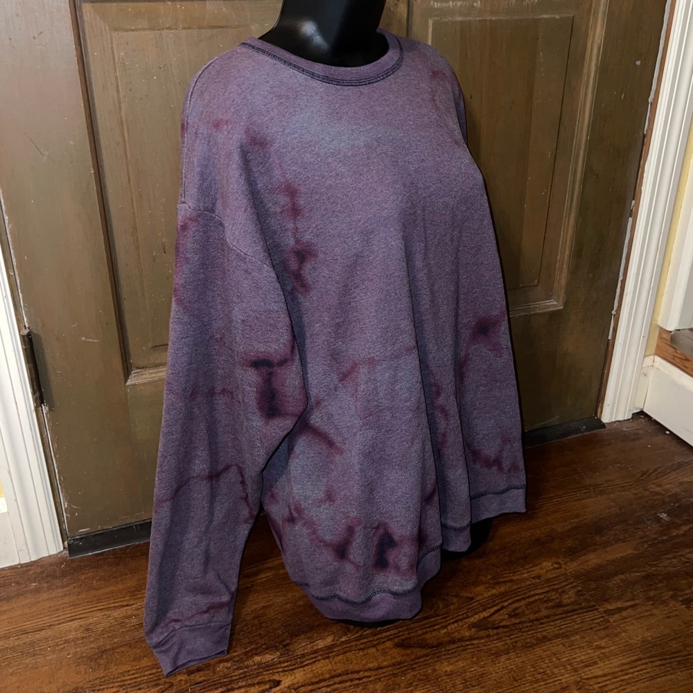 Vintage Hanes Sunburst Tie-Dye Purple Gray Long Sleeve Pullover Sweater Size L - Picture 3 of 14